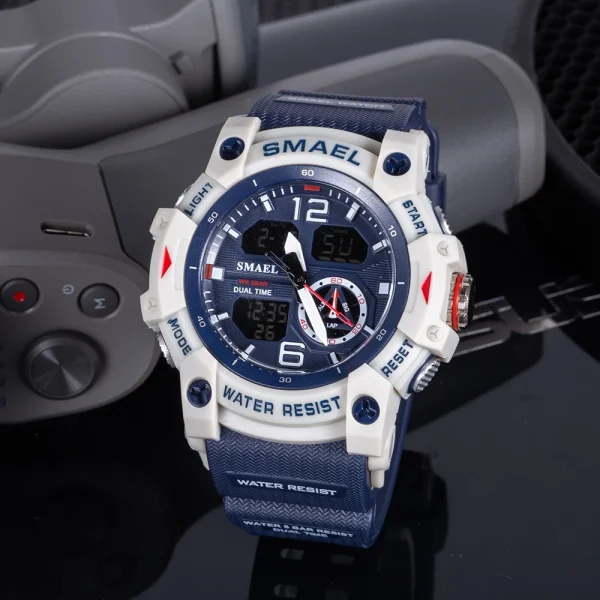 SMAEL Sport Watch Military Wristwatch for Men Alarm Stopwatch LED Digital Back Light Dual Time Display Waterproof Watch Men 8007