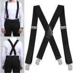 1pc Heavy Duty Big and Tall Suspenders for Men 4 Strong Clips Adjustable Elastic Trouser Braces Strap Belts