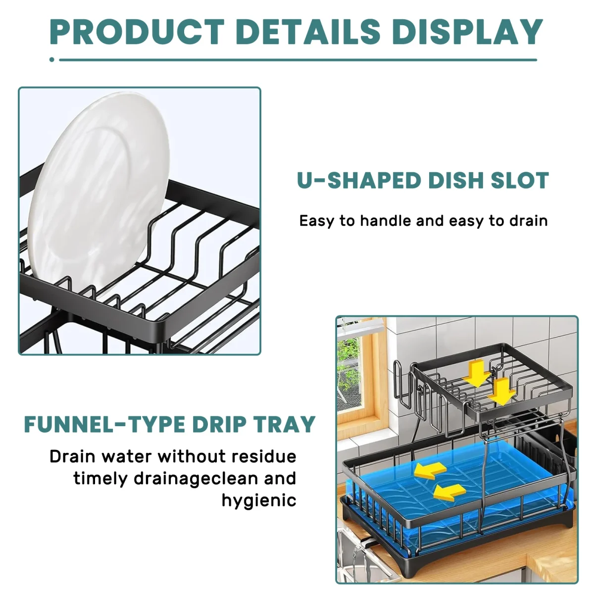 Large 2-tier dish drying rack for kitchen countertops, removable large-capacity dish draining rack - Image 5