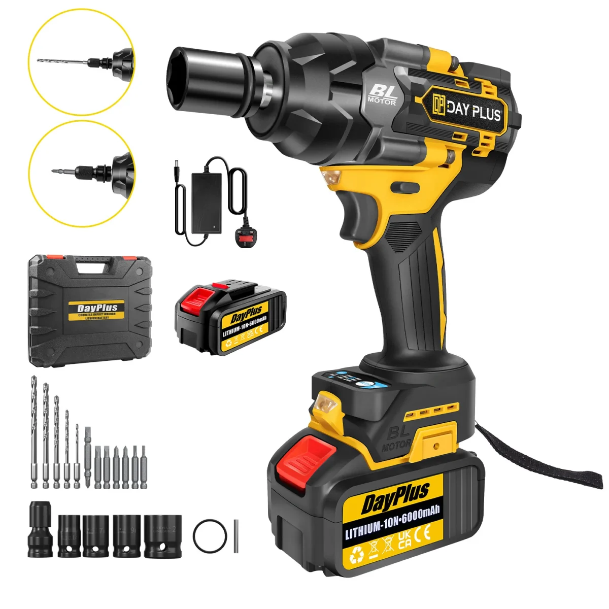 DayPlus 3 IN 1 Cordless Impact Wrench Electric Drill Impact Wrench,1500Nm Brushless Impact Gun 1/2"Driver Car Tyre Wheel,3 Speed - Image 7