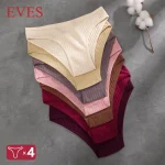 4Pcs/Set Cotton Panties Women Striped Solid Color Briefs Sexy Low-Waist Breathable Underpants Ladies Soft Stretch Lingerie M-XL