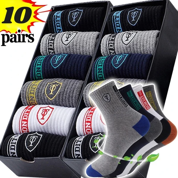 5/10 pairs Breathable Men's Basketball Crew Socks for Spring and Fall Sweat Absorption Deodorant Sports Stockings