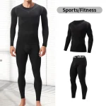 2/4 Pcs Autumn/Winter Men's Black Long sleeved Pants Underwear Set Youth Fitness Running Base Sports Shirt Casual Stretch Pants