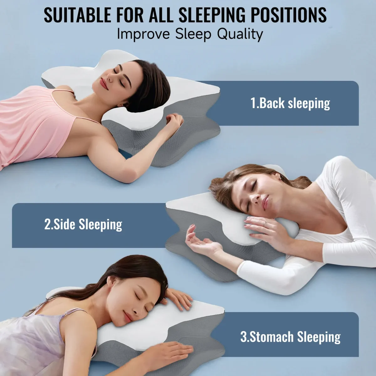 Sleep Memory Pillow Butterfly Memory Foam Neck Pillows Contoured Sleep For Neck Pain Relief Stomach Support Comfortable Pillow - Image 3