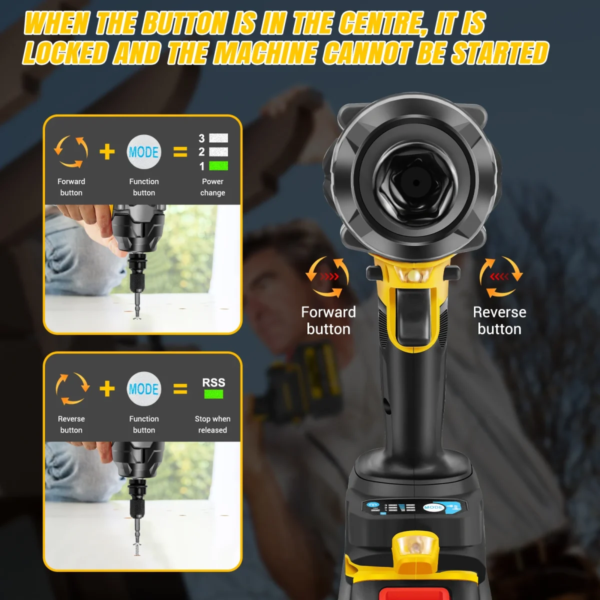 DayPlus 3 IN 1 Cordless Impact Wrench Electric Drill Impact Wrench,1500Nm Brushless Impact Gun 1/2"Driver Car Tyre Wheel,3 Speed - Image 6