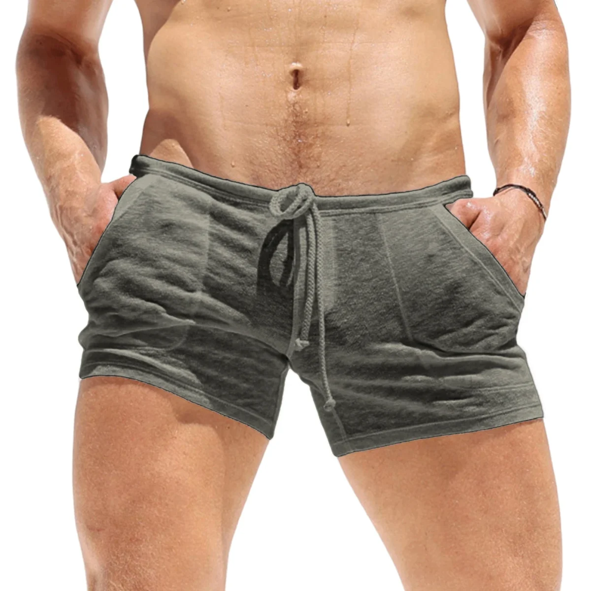 2026 Men's Summer Drawstring Shorts with Pockets Fashion Male Casual Shorts Solid Color Ultra-thin Breathable Shorts - Image 9