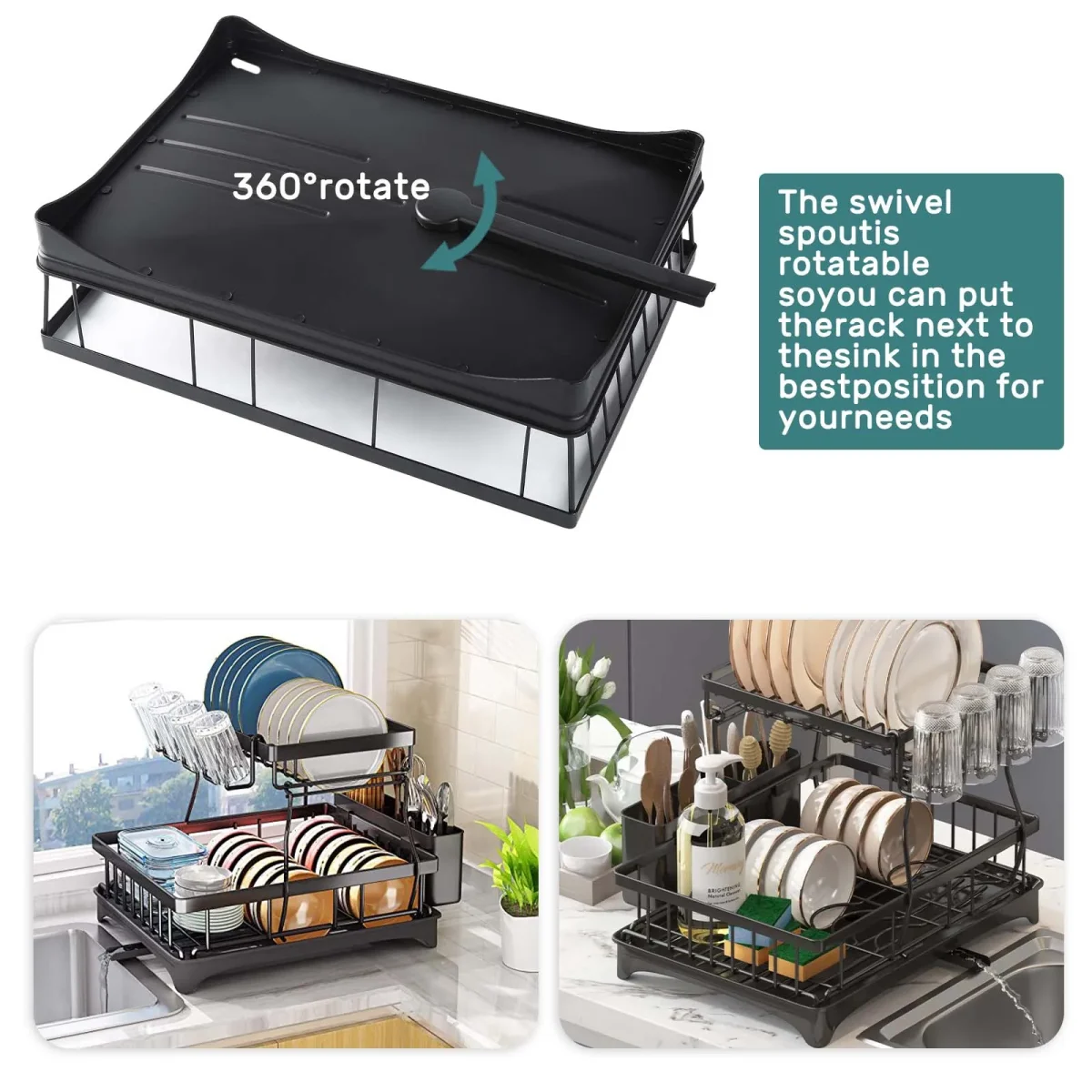 Large 2-tier dish drying rack for kitchen countertops, removable large-capacity dish draining rack - Image 6