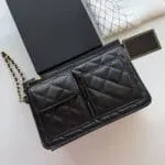 Designer Women WOC Chain 10A Caviar Pattern Clutch Double Pocket Bag Wristlet Travel Cosmetic Organizer toiletry bag Cellphone Pouch