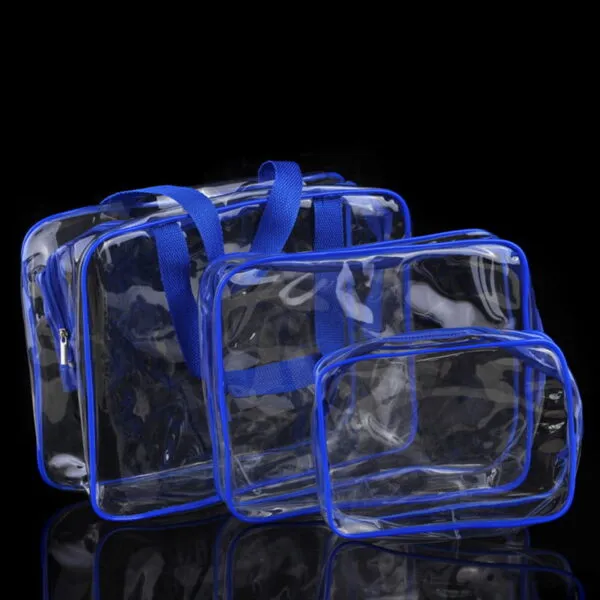 Color: Blue, style: C - Amazon S Explosive Transparent Fashion Pvc Travel Storage Bag Three Piece Toiletry Bag Logo Can Be Printed