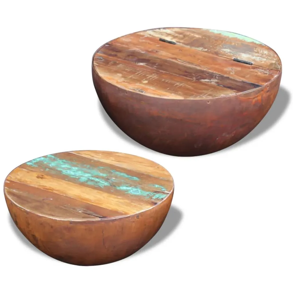 Two Piece Bowl Shaped Coffee Table Set Solid Reclaimed Wood - Image 2