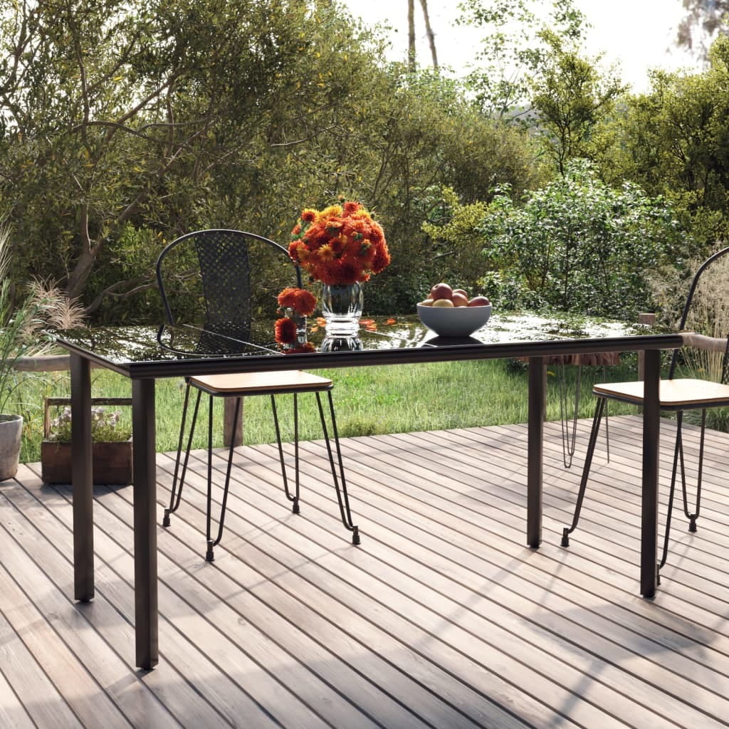319283.jpg Patio Dining Table Black 63"x31.5"x29.1" Steel and Tempered Glass - Image 1