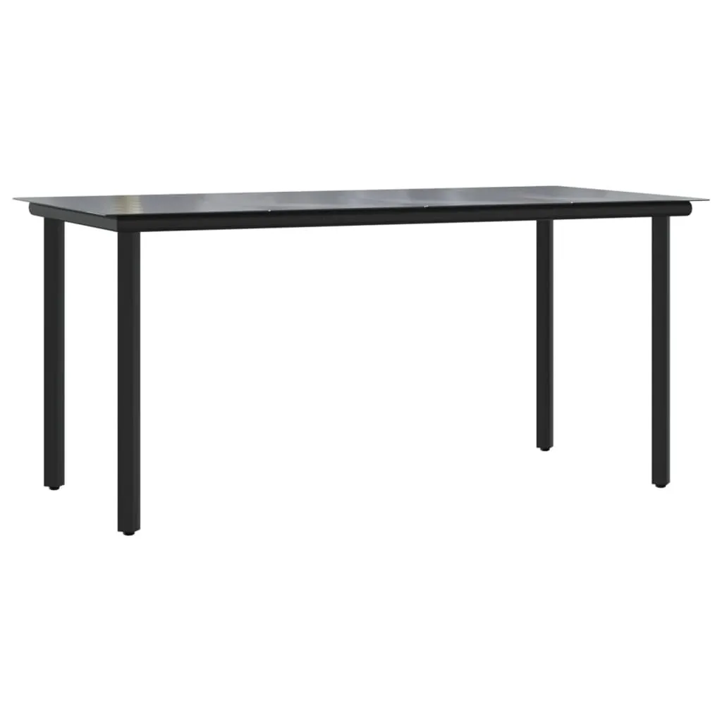 Patio Dining Table Black 63"x31.5"x29.1" Steel and Tempered Glass - Image 2