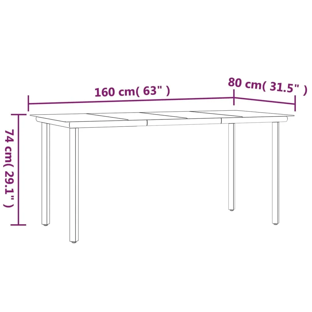 Patio Dining Table Black 63"x31.5"x29.1" Steel and Tempered Glass - Image 7