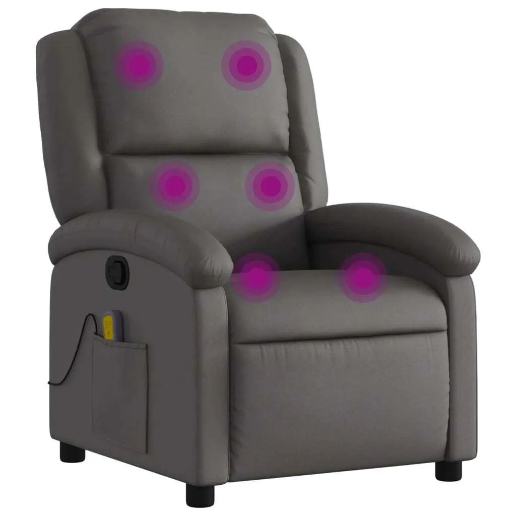 Massage Recliner Chair Gray Real Leather - Image 2