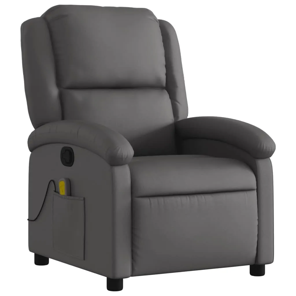 Massage Recliner Chair Gray Real Leather - Image 3