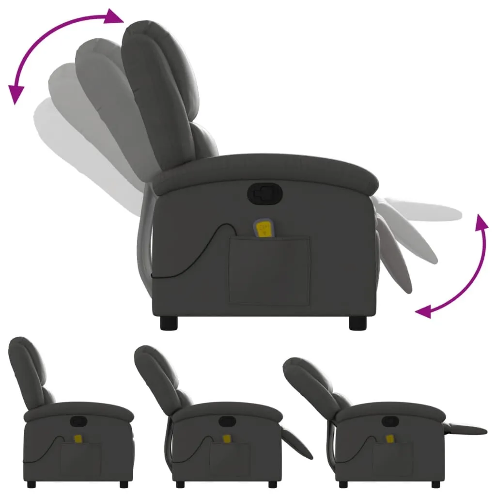 Massage Recliner Chair Gray Real Leather - Image 5
