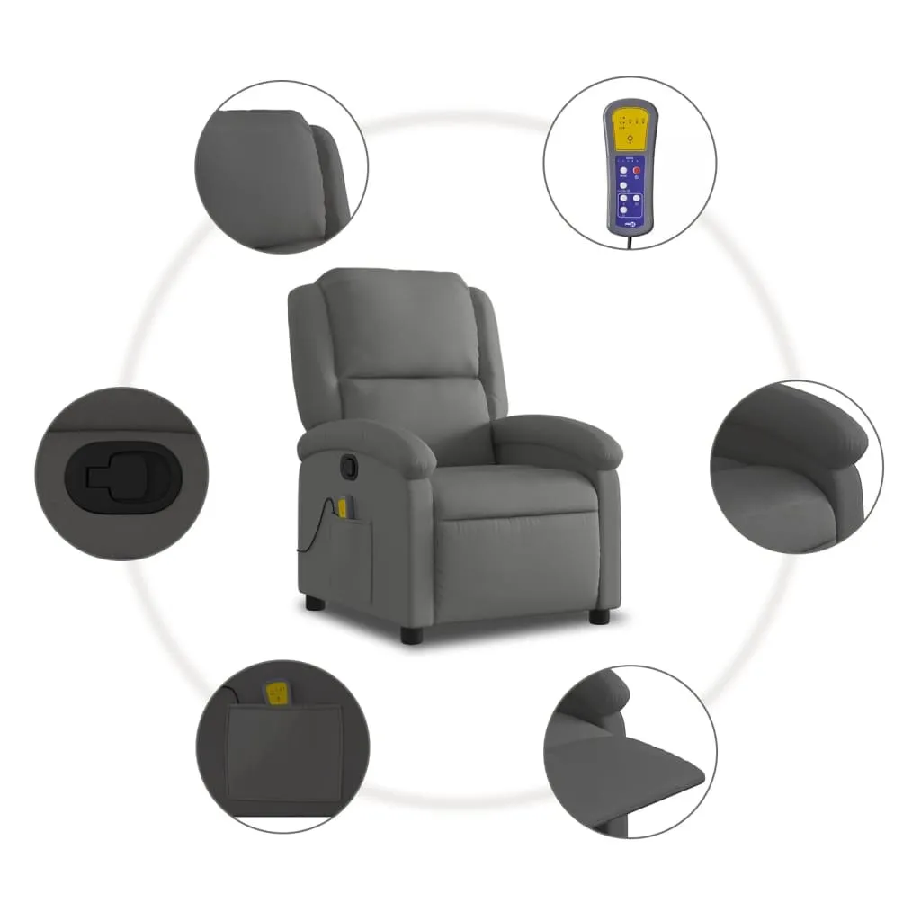 Massage Recliner Chair Gray Real Leather - Image 6