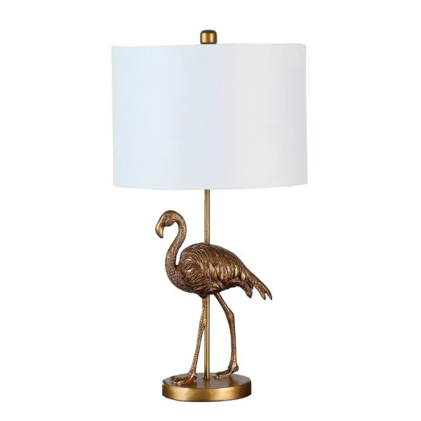 26" Antiqued Gold Resin Flamingo Table Lamp