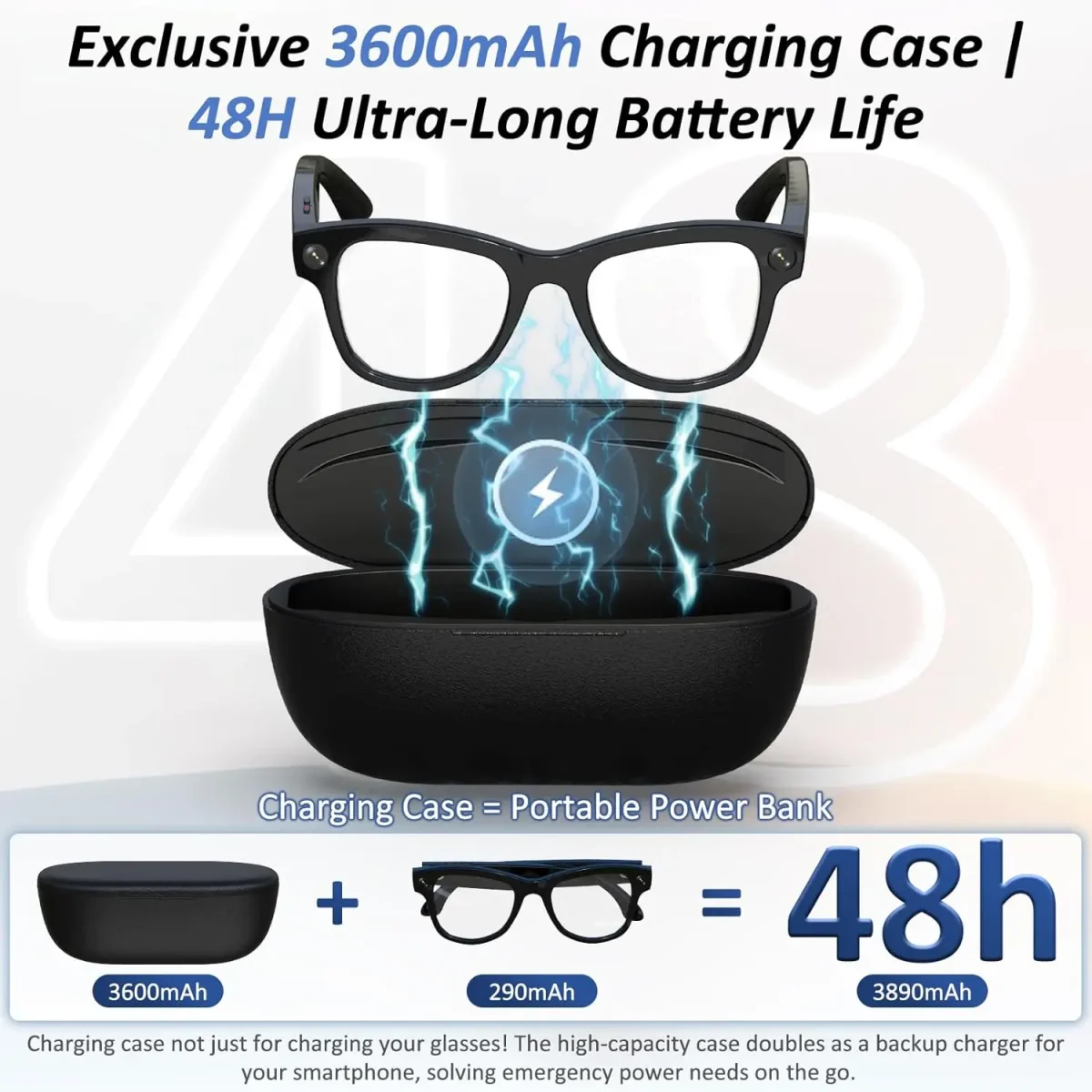 2026 New 3600mAh Large Capacity Smart Glasses 800W Pixel Anti-shake Camera 120+Language Translation Video Recording Call Glasses - Image 5