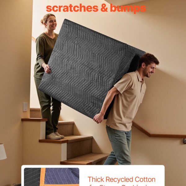 Moving Blankets 6 Pcs, 72 x 40 in (32 lbs/dz) Large Packing Blankets with Cotton Filling, Heavy Duty Nonwoven Fabric Padded Moving Blanket for Shipping, Wrapping, Protecting Furniture