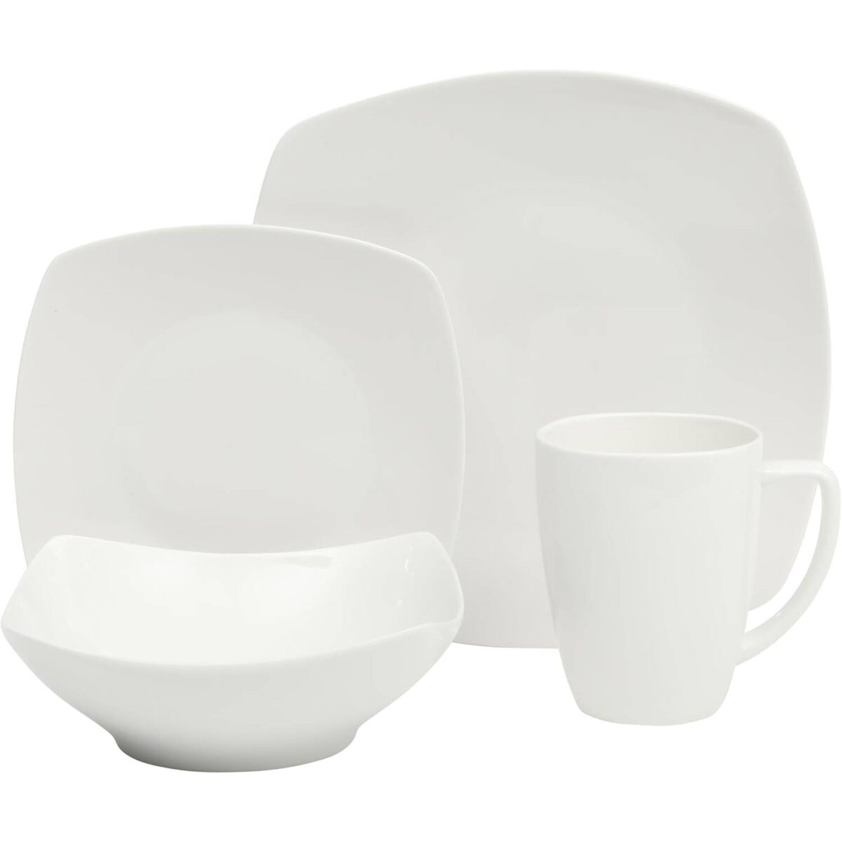 16 Pieces - White Square Porcelain Dinnerware Set - Service for 4 - Image 2