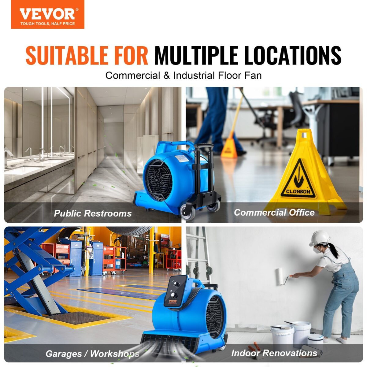 Floor Blower, 1560 RPM 4000 CFM, Air Mover for Drying and Cooling, Portable Carpet Dryer Fan with 3 Blowing Angles, Timer, 3-Speeds Adjustment, for Janitorial, Home, Commercial Use - Image 2