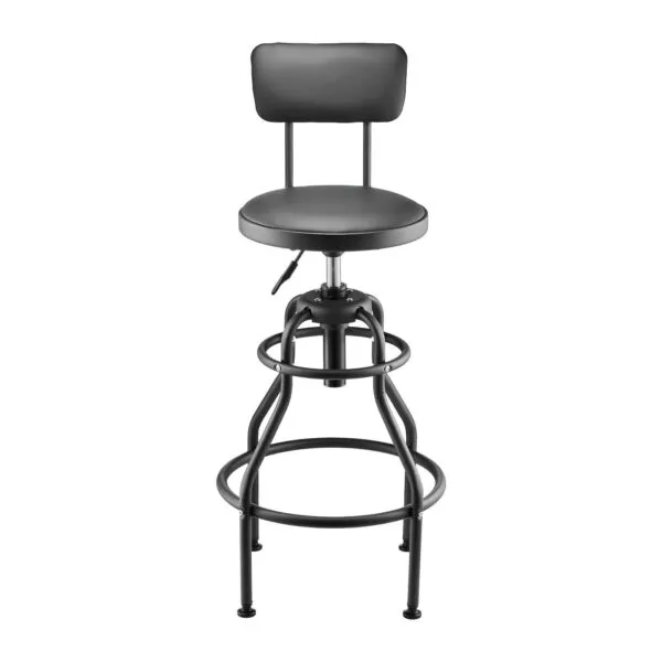 Shop Stool with Backrest, Pneumatic Garage Seat/Work Stool with 300 lbs Capacity, Adjustable Height Roller Creeper Seat, 360 Swivel Padded Workshop Stool, for Garage, Shop & Auto Repair, Black