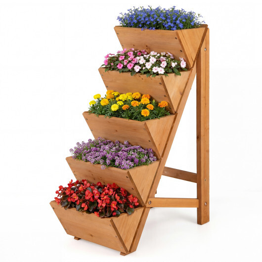 GT4655-3.jpg 5-tier Vertical Raised Garden Bed Wood Elevated Planter Box with Legs-Orange - Image 1