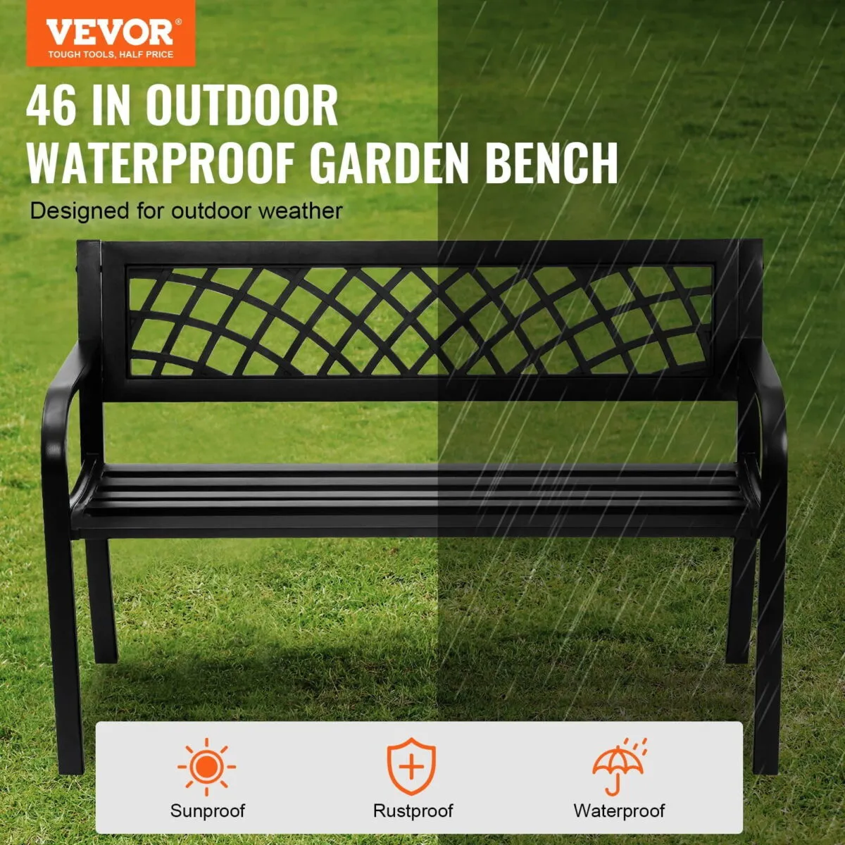 Outdoor Bench,46 inches Metal Garden Bench for Outdoors, 480 lbs Load Capacity Bench,  Outdoor Garden Park Bench with Backrest and Armrests, Patio Bench for Garden, Park, Yard, Front Porch - Image 2