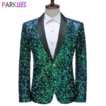 Color: Beige, Size: M - Shiny Green Sequins Bling Glitter Blazer Men 2023 Shawl Collar One Button Tuxedo Suits&Blazer Mens Wedding Party Stage Costumes
