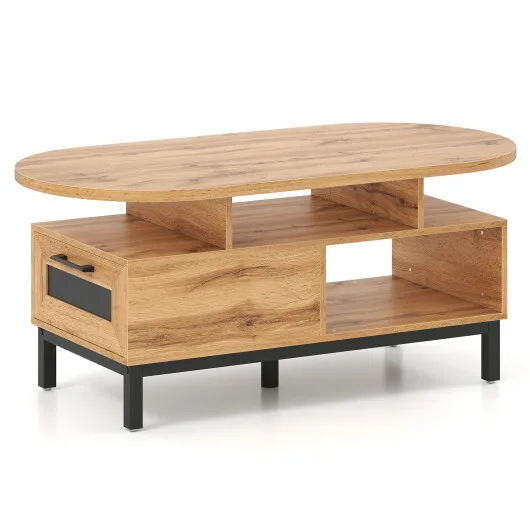 47 Inch Oval Coffee Table with Storage and Open Compartments for Living Room-Rustic Brown - Image 6