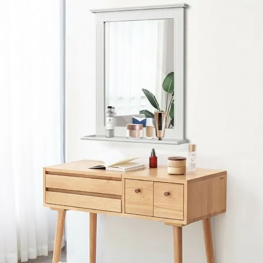 Wall-Mounted Multipurpose Vanity Mirror with Shelf-White - Color: White - Image 2