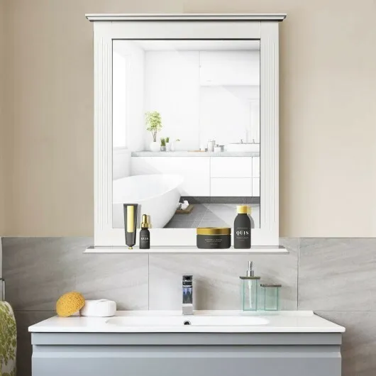 Wall-Mounted Multipurpose Vanity Mirror with Shelf-White - Color: White - Image 3