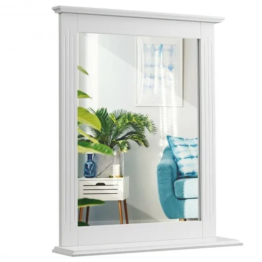Wall-Mounted Multipurpose Vanity Mirror with Shelf-White - Color: White - Image 4