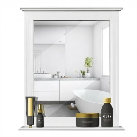 Wall-Mounted Multipurpose Vanity Mirror with Shelf-White - Color: White - Image 5