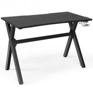 Ergonomic Gaming Desk with Mousepad and Cup Headphone Holder - BLACK