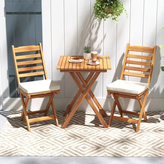 Folding Chair Table Set with Soft Seat Cushions and Table-White - Image 2