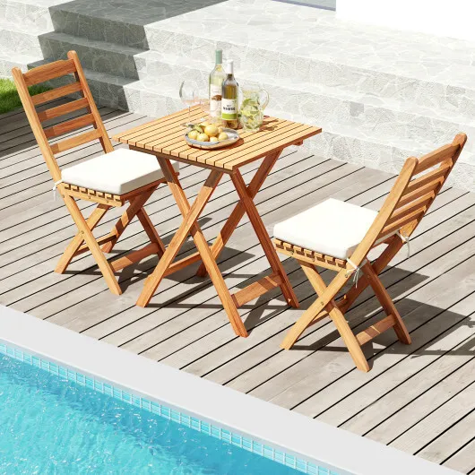 Folding Chair Table Set with Soft Seat Cushions and Table-White - Image 3