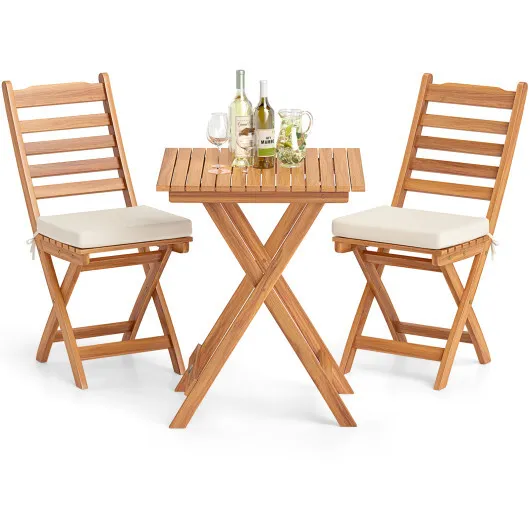Folding Chair Table Set with Soft Seat Cushions and Table-White - Image 4