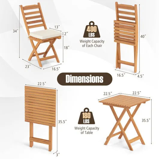 Folding Chair Table Set with Soft Seat Cushions and Table-White - Image 5