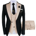 Color: Beige, Size: One Size - New Costume Homme Popular Clothing Luxury Party Stage Men's Suit Groomsmen Regular Fit Tuxedo 3 Peice Set Jacket+Trousers+Vest