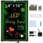 LED Message Writing Board, 24"x16" Illuminated Erasable Lighted Chalkboard, Neon Effect Menu Sign Board, Drawing Board with 8 Fluorescent Chalk Markers and Remote Tested to UL Standards