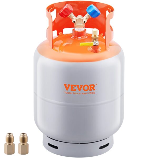 Refrigerant Recovery Tank, 30 LBS Capacity, 400 psi Portable Cylinder Tank with Y-Valve for Liquid/Vapor, High-sealing Recovery Can for R22/R134A/R410A, Orange+Gray