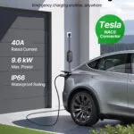 Level 2 Tesla Charger, 40 Amp Adjustable Current, 240V Portable Home Electric Car EV Charger with 25 ft Charging Cable, NEMA 14-50P Plug, LCD Display, NACS Connector, for Tesla Model Y/X/3/S