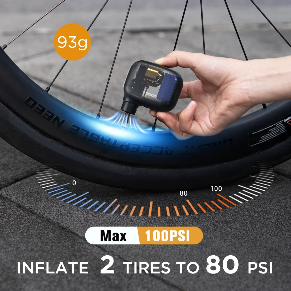 AIRBANK AS100 Mini Portable Bicycle Pump Rechargeable Air Inflator 100PSI Type-C Bike Accessories for Bike Schrader Presta Tires - Image 2