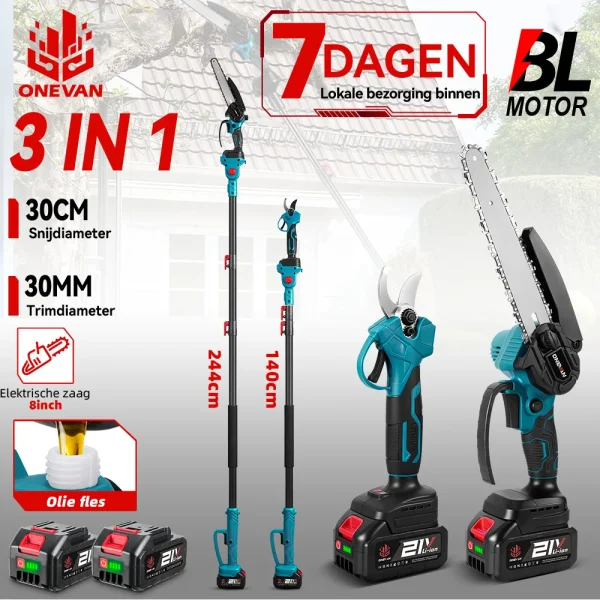 ONEVAN Brushless 3in1 Electric High Branch Saw &Pruning Shear Tree Cutting Tool With Telescoping Pole For Makita 18V Battery Pin