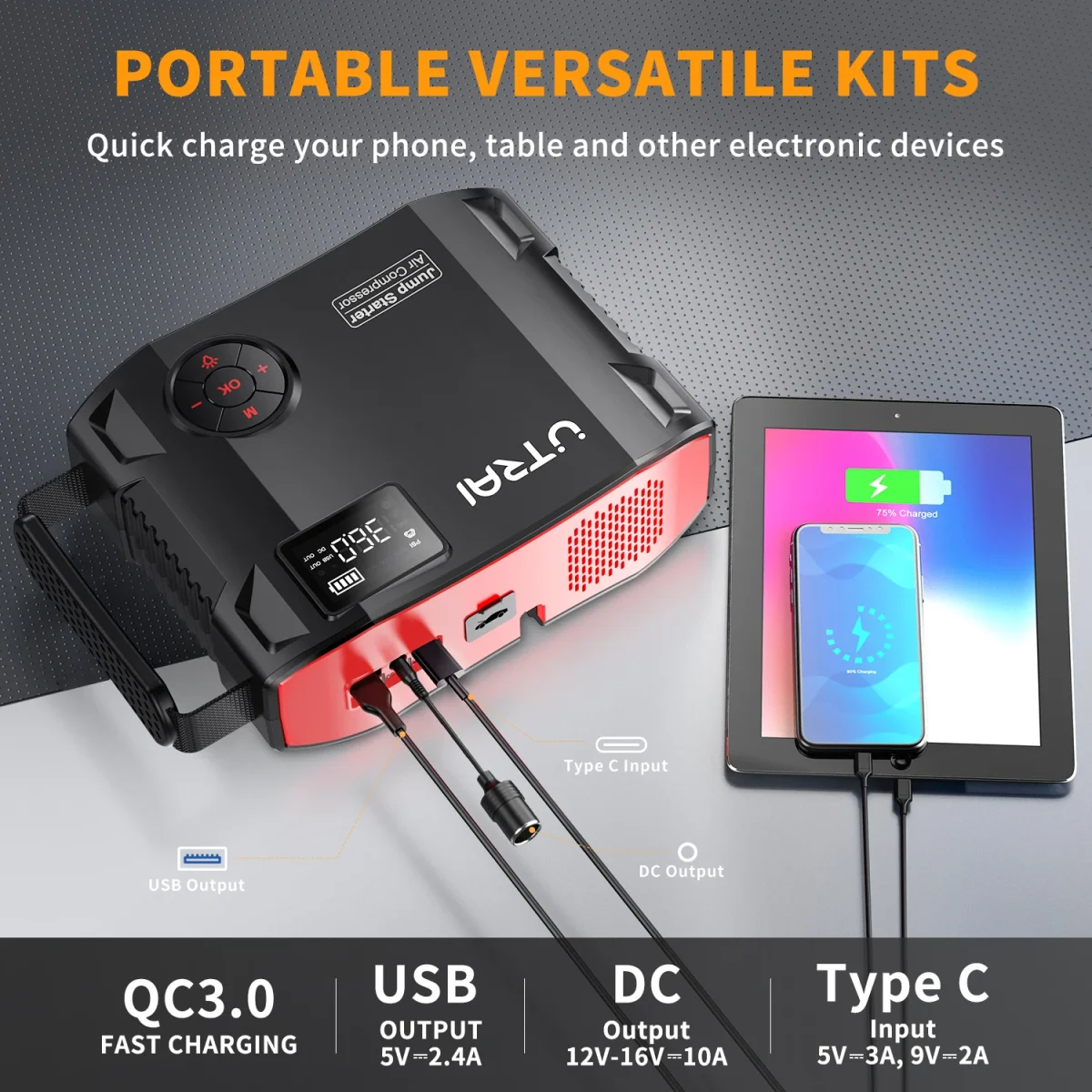 UTRAI 4 In 1 2000A Jump Starter Power Bank 16000mAh 150PSI Air Compressor Tire Pump Portable Charger Car Booster Starting Device - Image 5