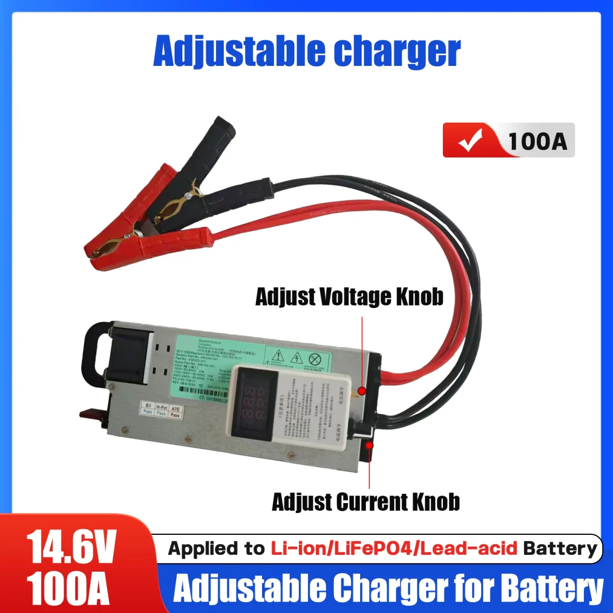 3-15V 100A Adjustable Battery Charger Supports 12.6V Lithium 14.6V LiFePO4 12V Lead Acid Fast Charging with LCD Display - Image 4