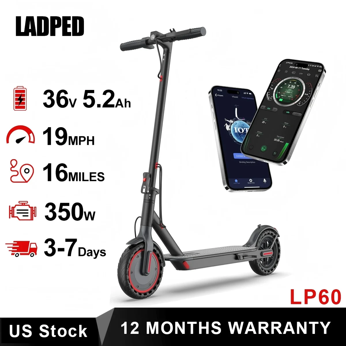 AOVOPRO LADPED LP60 Electric Scooter 350W 19mph Max Speed 8.5inch tire Folding Electric Scooter 16miles Max Range for Adult - Image 8
