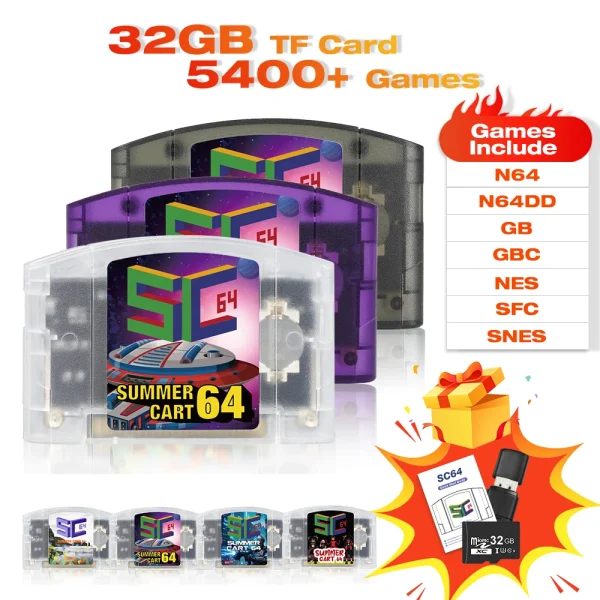SC64 5400 in 1 N64 Game Cartridge Open Source Card with 32GB Card For Nintendo 64 Video Game Console Support N64DD/SNES/GBC Game